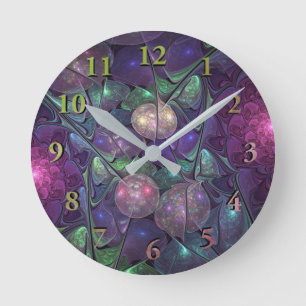 Reloj Redondo Mediano Colorido Glittering Moderno Resumen Arte Fractal