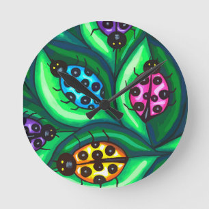 Reloj Redondo Mediano Colorido Ladybugs Insectos Naturales Vida silvestr
