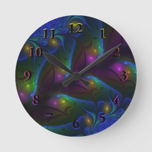 Reloj Redondo Mediano Colorido Luminoso Abstracto Moderno Trippy Fractal