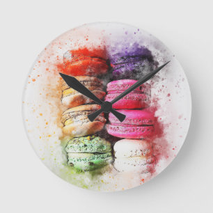 Reloj Redondo Mediano Colorido pastel de pastel Macaroon Resumen
