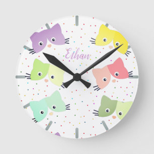 Reloj Redondo Mediano Colorido patrón de gatitos felices 