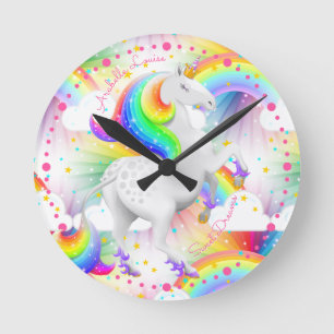 Reloj Redondo Mediano Colorido salón de guardería para princesas Rainbow