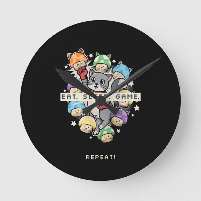 Reloj Redondo Mediano Comer, dormir, jugar, repetir (Anverso)