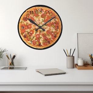 Reloj Redondo Mediano Comida Chatarra Pizza Pepperoni Divertida Cocina