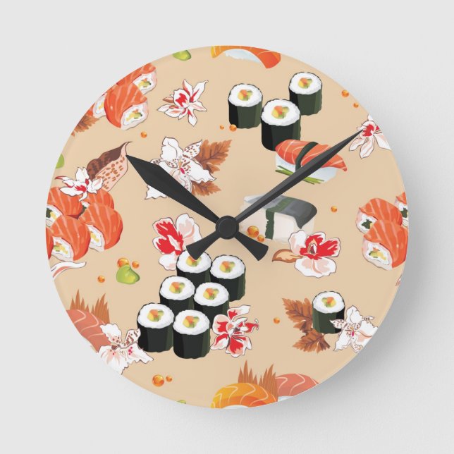 Reloj Redondo Mediano Comida japonesa: Modelo 3 del sushi (Anverso)