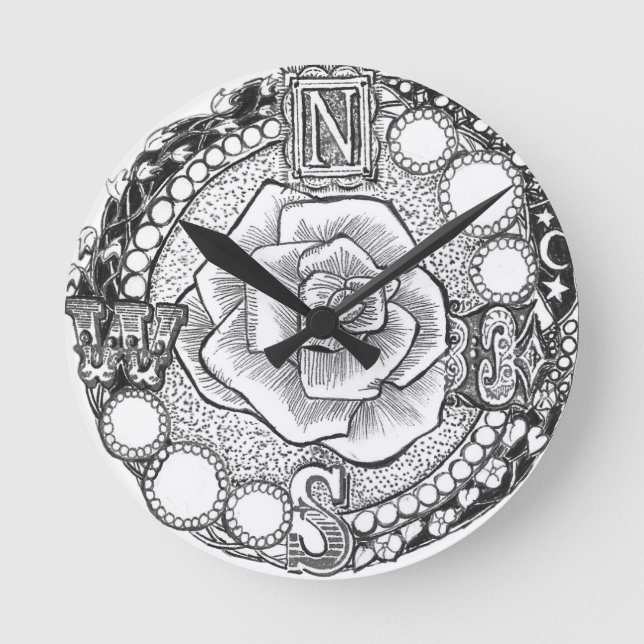 Reloj Redondo Mediano Compass Rose - Victorian Gothic Steampunk (Anverso)