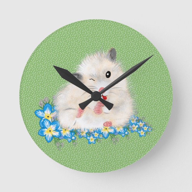Reloj Redondo Mediano Complementos de hámster blanco y fino de Siria, po (Anverso)