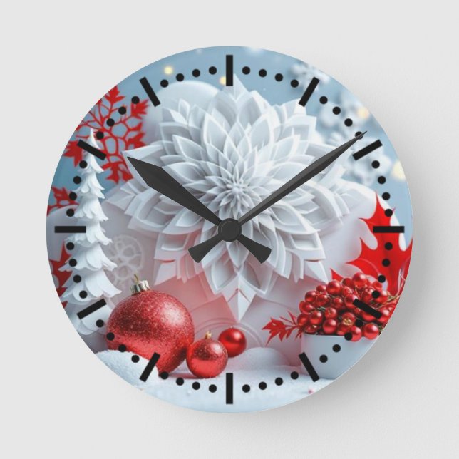 Reloj Redondo Mediano Composición de Flor de Invierno (Anverso)