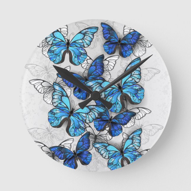 Reloj Redondo Mediano Composición de las mariposas blancas y azules (Anverso)