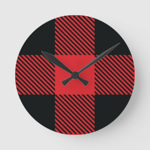 Reloj Redondo Mediano Comprobación de color rojo y negro de los Navidad