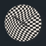 Reloj Redondo Mediano Comprobar tablero de cheques de patrón blanco negr<br><div class="desc">Patrón retro de chequeo - tablero de ajedrez con torsión en blanco y negro / ondulante y deformado.</div>
