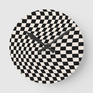 Reloj Redondo Mediano Comprobar tablero de cheques de patrón blanco negr