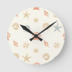 Reloj Redondo Mediano Conchas Delicadas Patrón Sin Costuras