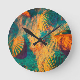 Reloj Redondo Mediano Conchas y arena coloridos en la playa