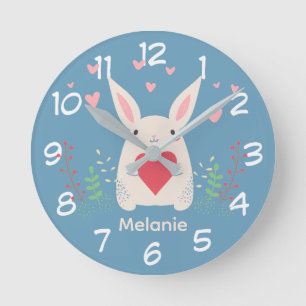 Reloj Redondo Mediano Conejito blanco lindo con el corazón personalizado