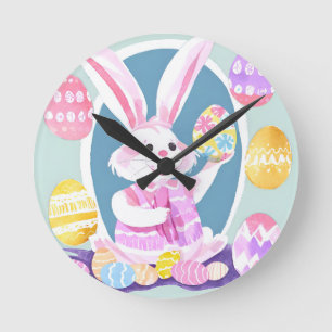 Reloj Redondo Mediano conejito con huevos de Pascua