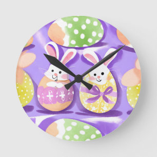 Reloj Redondo Mediano conejito con huevos de Pascua