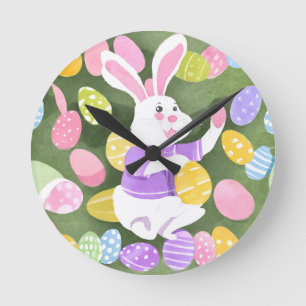 Reloj Redondo Mediano conejito con huevos de Pascua