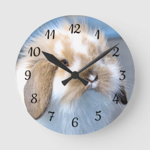 Reloj Redondo Mediano Conejo blanco y marrón flamenco