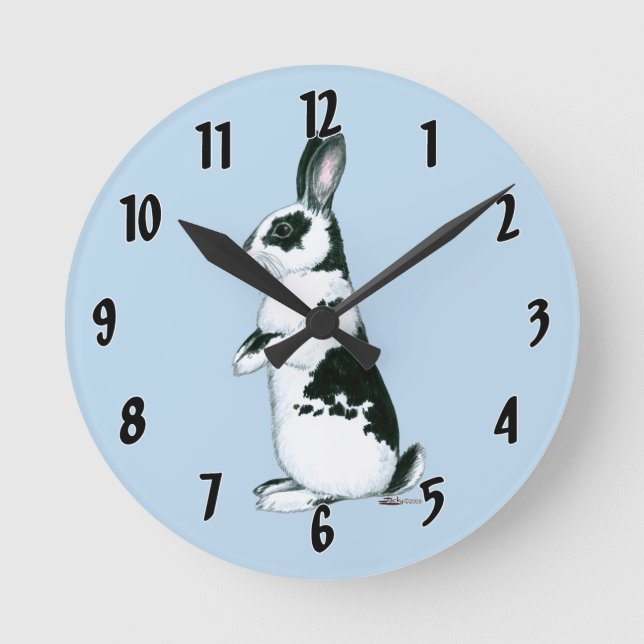 Reloj Redondo Mediano Conejo: Blanco y negro (Anverso)