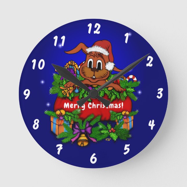 Reloj Redondo Mediano Conejo de navidades (Anverso)