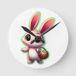 Reloj Redondo Mediano Conejo de Pascua en acuarela feliz