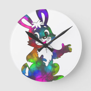 Reloj Redondo Mediano conejo psicodélico de Pascua