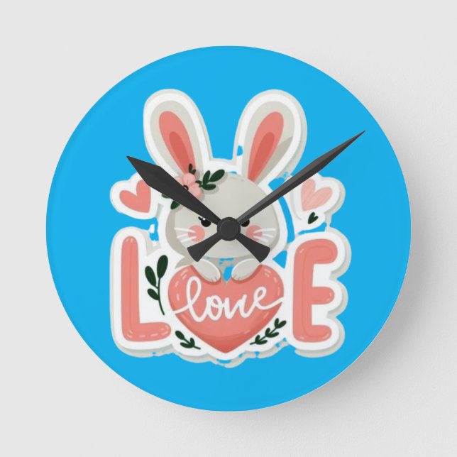 Reloj Redondo Mediano Conejo sosteniendo corazón (Anverso)