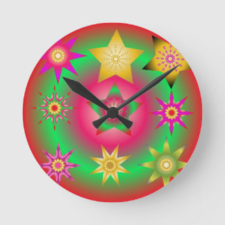 Reloj Redondo Mediano conjunto de estrellas de oro luminoso esférico abs