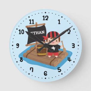 Reloj Redondo Mediano Conjunto de pirata de niño lindo para decorar pare
