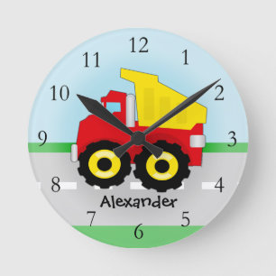 Reloj Redondo Mediano Construcción de camión de remolques para niños ama