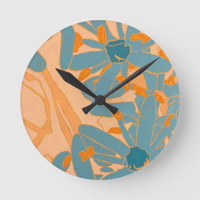 Reloj Redondo Mediano Contemporary Leaf Design in Peach bdge (Anverso)