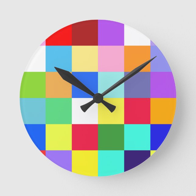 Reloj Redondo Mediano Controles cuadrados coloridos (Anverso)