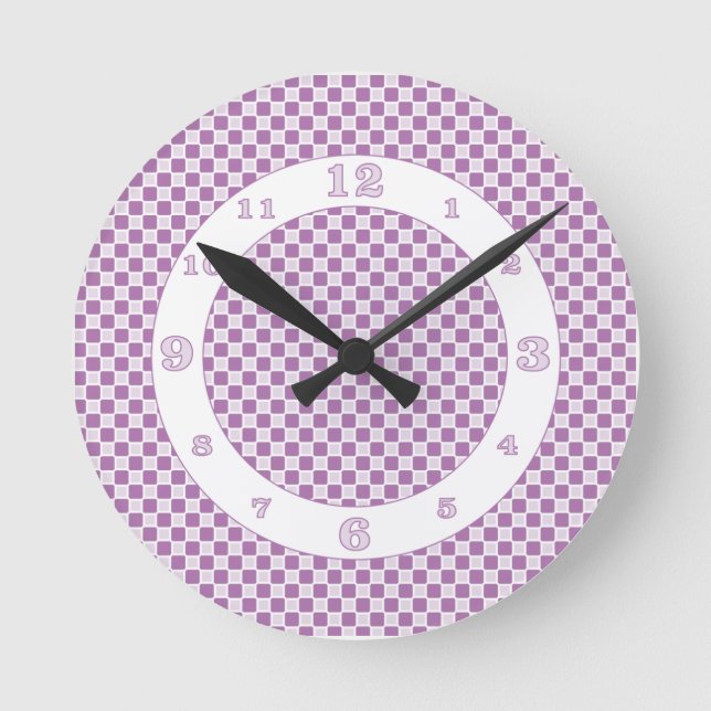 Reloj Redondo Mediano Controles monocromáticos morados/blancos (Anverso)