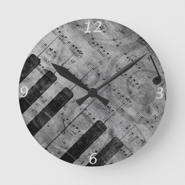 Reloj Redondo Mediano Cool antique grunge effect piano music notes (Anverso)
