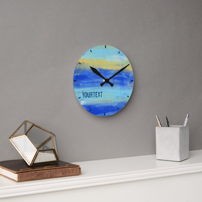 Reloj Redondo Mediano Cool Aqua Blue Turquiose Nautical Abstract Art (Oficina)