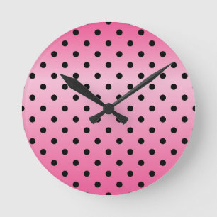 Reloj Redondo Mediano cool black polka dots in shinning pink background