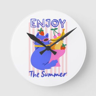 Reloj Redondo Mediano Cool Cat Enjoying the Summer