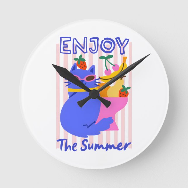 Reloj Redondo Mediano Cool Cat Enjoying the Summer (Anverso)