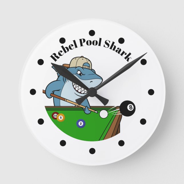 Reloj Redondo Mediano Cool Funny Rebel Pool Shark Wall Clocks (Anverso)