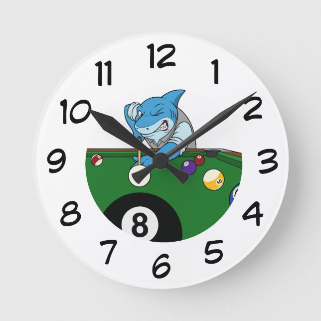 Reloj Redondo Mediano Cool Pool Shark Man Cave Wall Clocks (Anverso)