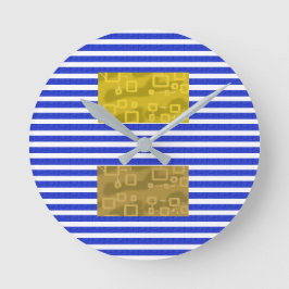 Reloj Redondo Mediano Cool Stripes Blue Gold Geometric 