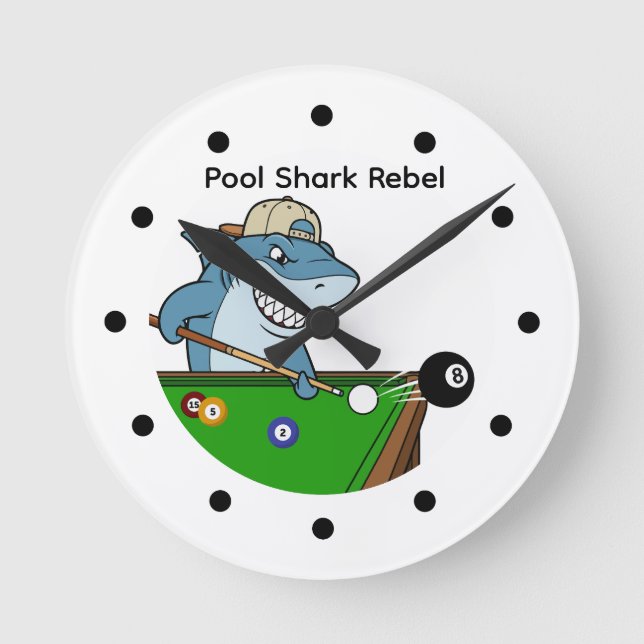Reloj Redondo Mediano Coolest Man Cave Pool Shark Rebel Wall Clocks (Anverso)