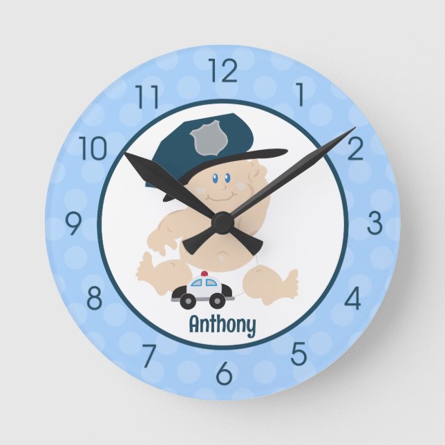 Reloj Redondo Mediano Cop Blue Boy Nursera Clock (Anverso)