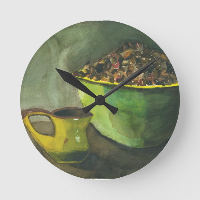 Reloj Redondo Mediano Copa al vapor de café Bowl frijoles de café (Anverso)