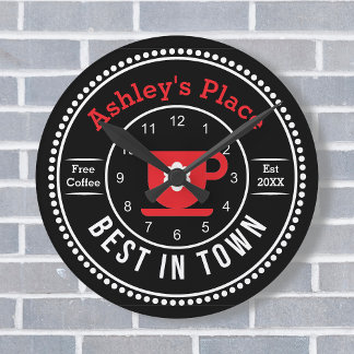 Reloj Redondo Mediano Copa Cute Red Retro de Café