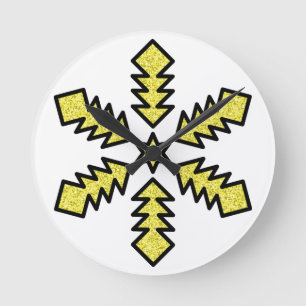 Reloj Redondo Mediano Copo de Nieve Brillante - Estrella Amarilla