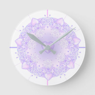 Reloj Redondo Mediano copo de nieve morado ligero y corazón brillante