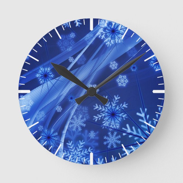 Reloj Redondo Mediano Copos de nieve azules (Anverso)