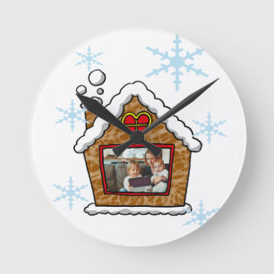 Reloj Redondo Mediano Copos de Nieve de Casa de Pan de Jengibre Personal